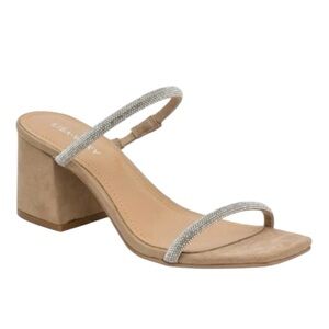 Lisa Vicky Women’s Mood V Silver Hotfix Block Heels Slip On Sandal Size 7 M New